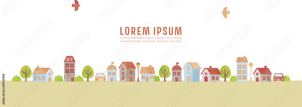 cute hand drawn cityscape (red and beige)