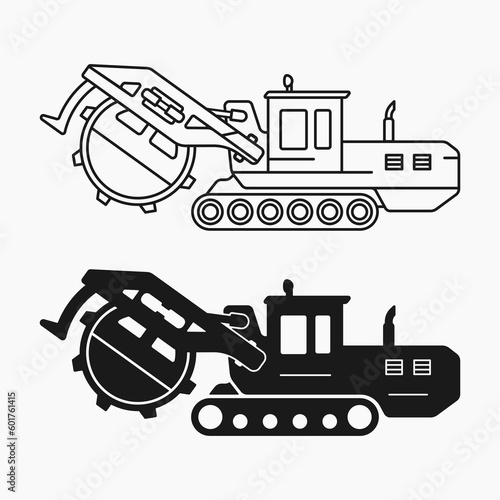wheel trencher construction machine line shape icon vector flat illustration