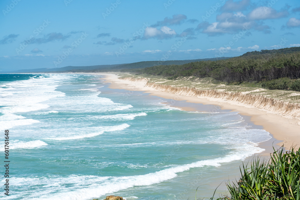 Views of Stradbroke Island in Queensland with waves and beaches