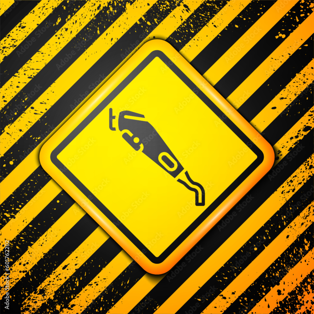 Black Electrical hair clipper or shaver icon isolated on yellow background. Barbershop symbol. Warning sign. Vector Black Electrical hair clipper or shaver icon isolated on yellow background. Barbershop symbol. Warning sign. Vector