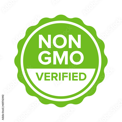 Non GMO verified label. GMO free icon. No GMO design element for tags, product packag, food symbol, emblems, stickers. Healthy food concept. Vector illustration