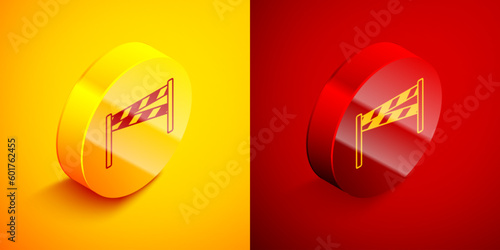Isometric Crime scene icon isolated on orange and red background. Circle button. Vector
