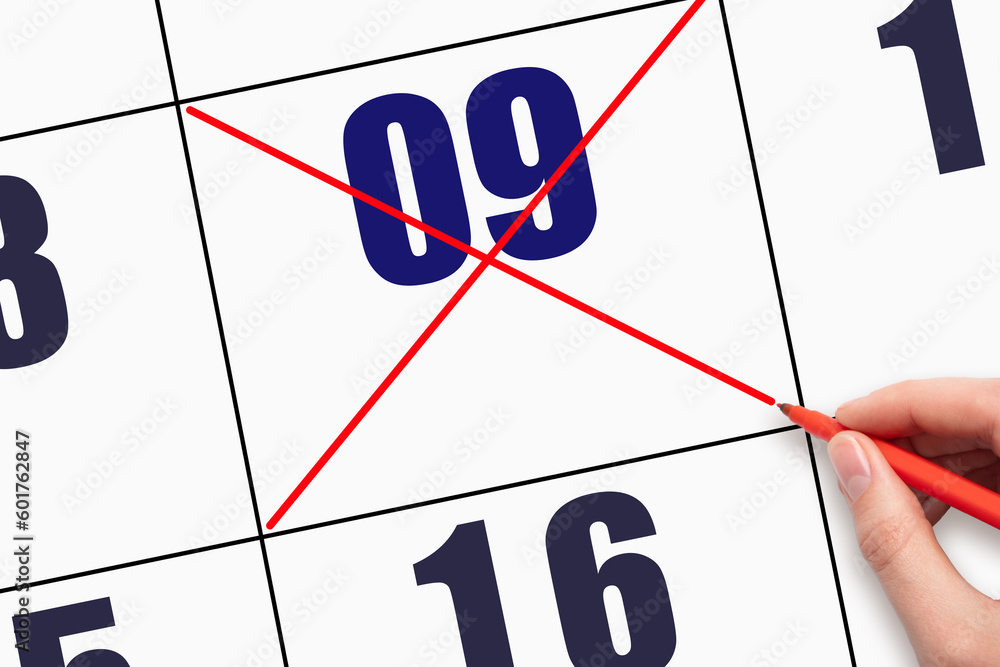 9th day of the month. Hand writing text calendar date. 9th day of the month. Hand writing text calendar date.