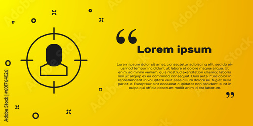 Black Head hunting icon isolated on yellow background. Business target or Employment sign. Human resource and recruitment for business. Vector