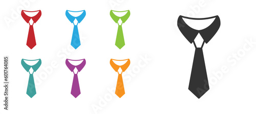 Black Tie icon isolated on white background. Necktie and neckcloth symbol. Set icons colorful. Vector
