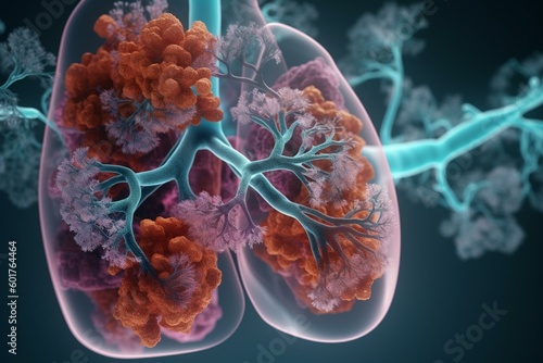 RSV causes respiratory infections; bronchiolitis and pneumonia. 3D rendering. Generative AI photo