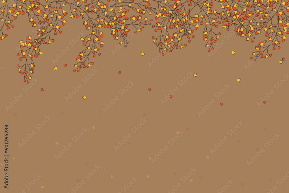 Illustration,The leaves are falling on brown background.