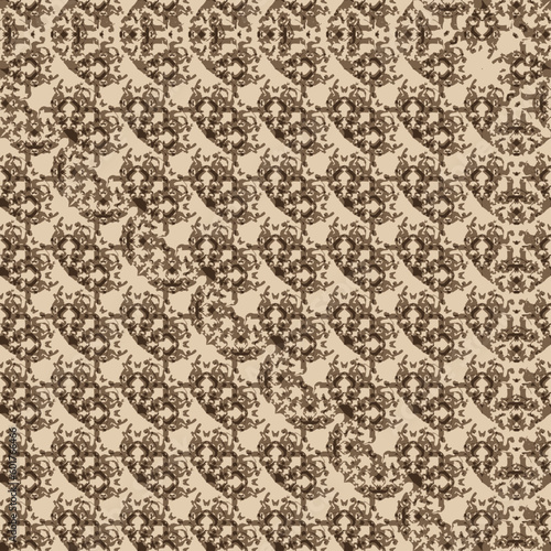 Geometry repeat pattern with texture light brown background. Abstract damask brown texture pattern. Geometry modern pattern with textures. 