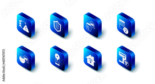 Set Fingerprint, Voice assistant, Air humidifier, Smart coffee machine, home with wi-fi, and House under protection icon. Vector