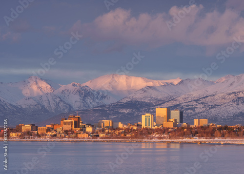 Anchorage  Alaska view at golden hour