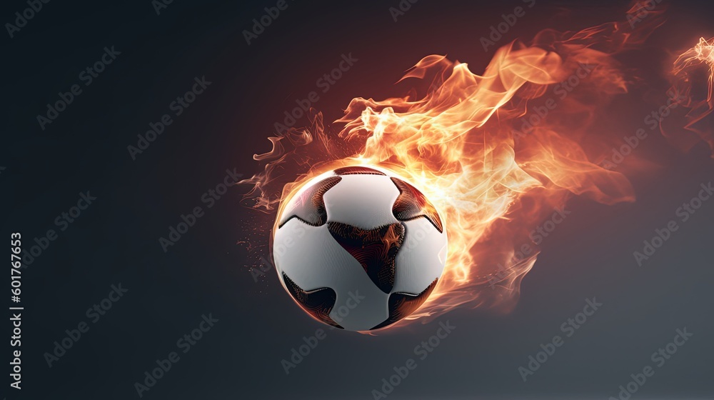 Naklejka premium sport banner, copy space Soccer ball in fire, hot football match illustration by ai generative