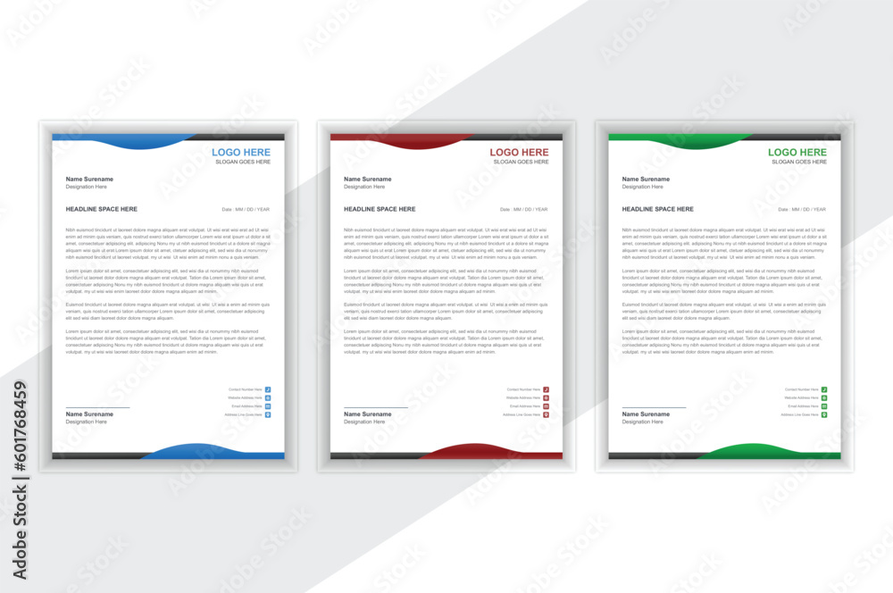 Simple and elegant professional letterhead design in three colors.