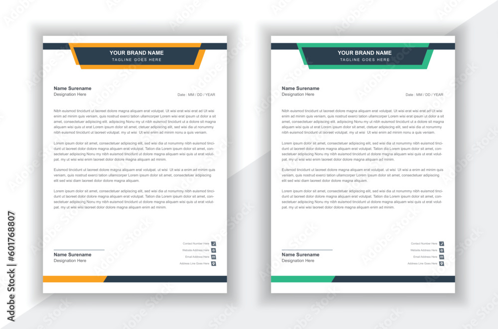 Professional letterhead vector template in attractive two color variations. 