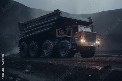 Big coal quarry truck moving minerals. Essential mining transportation. Generative AI