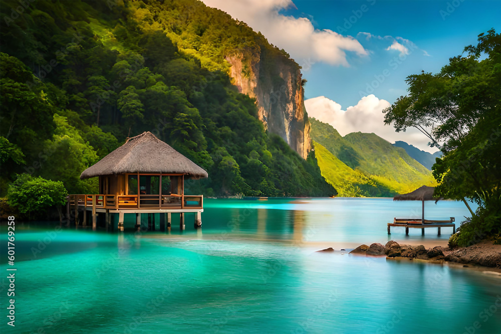 Fototapeta premium Fantastic autumn panorama on Hintersee lake. Colorful morning view of Bavarian Alps on the Austrian border, Germany, Europe. Beauty of nature concept background.