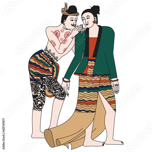 Cartoon character Kachib Rak. Northern Thailand, Nan province. Thai style women and men, Wat Phumin