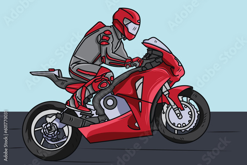 Sleek and Speedy: Vector Illustration of a Motorbike Rider on a Modern Motorcycle