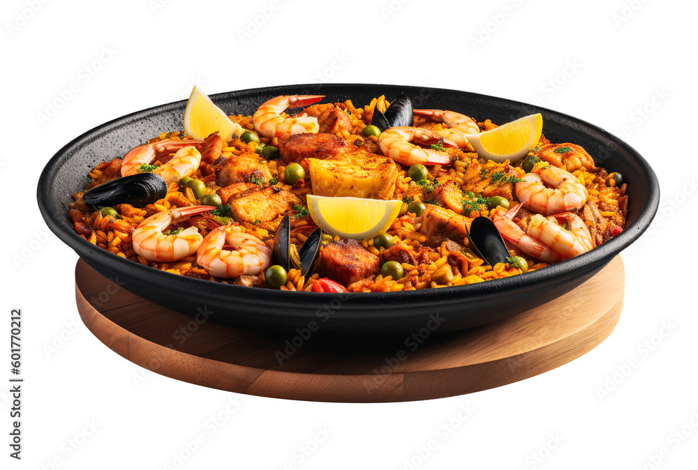 Paella in transparent background. Generative AI. Paella in transparent background. Generative AI.