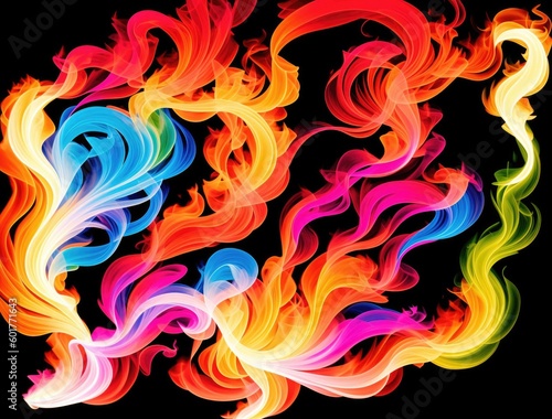 Multicolored fire with smoke. Created by a stable diffusion neural network.