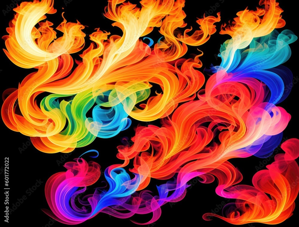 Multicolored fire with smoke. Created by a stable diffusion neural network. Multicolored fire with smoke. Created by a stable diffusion neural network.