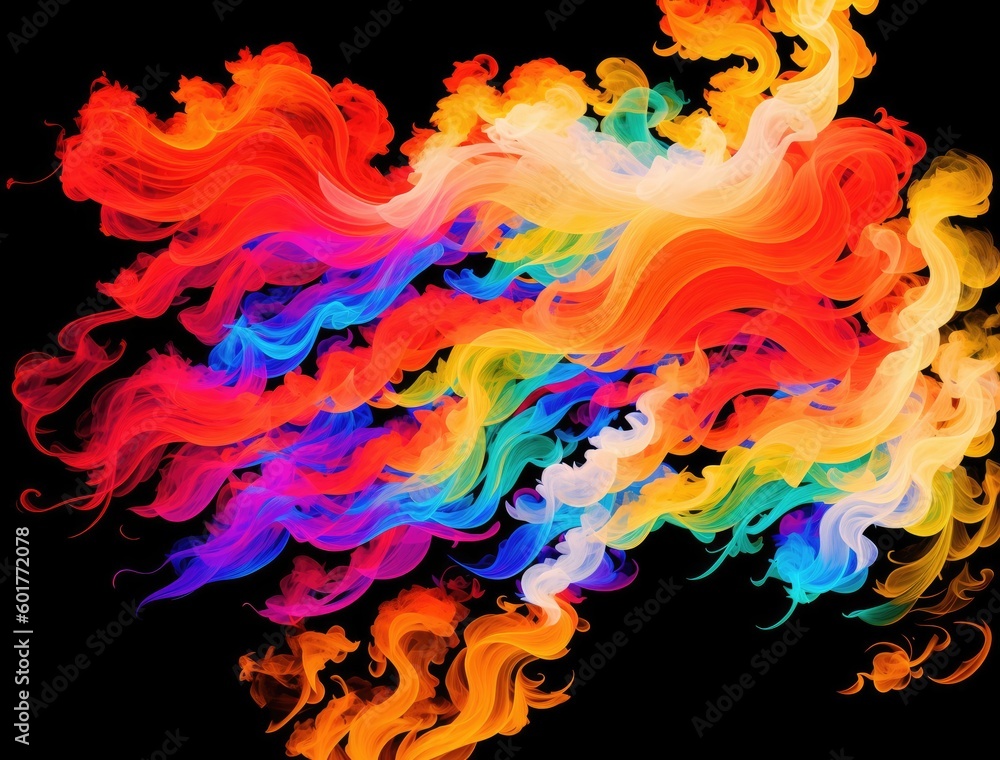 Multicolored fire with smoke. Created by a stable diffusion neural network.