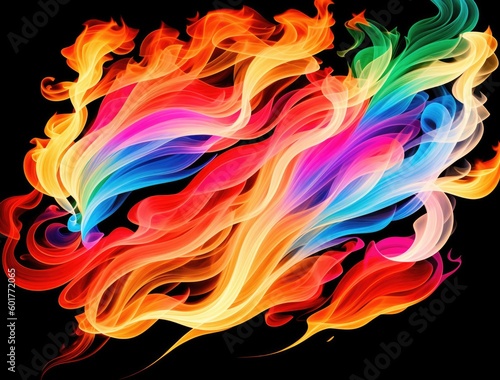 Multicolored fire with smoke. Created by a stable diffusion neural network.