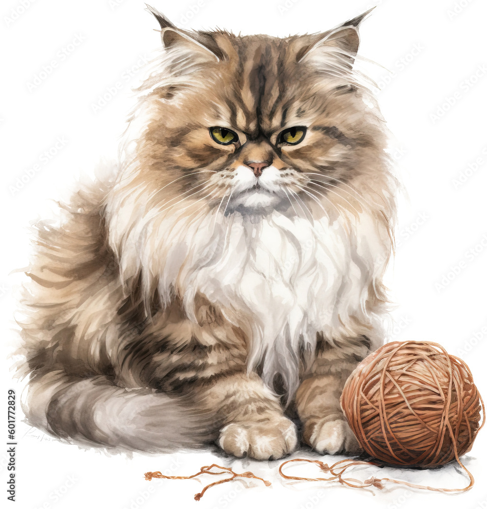 British Longhair cat , lovely, next to a wool ball