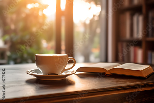 Fotografia Enjoying a cup of coffee while reading a good book - generative ai