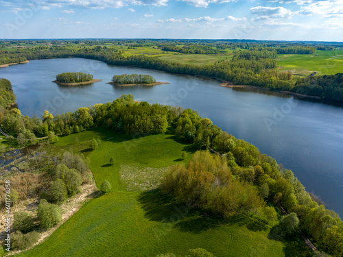 Wallpaper Mural Beautiful drone nature landscape of fields, meadows, forest and lake - sunny day in Poland, Mazury aerial view Torontodigital.ca
