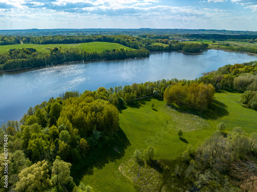 Wallpaper Mural Beautiful drone nature landscape of fields, meadows, forest and lake - sunny day in Poland, Mazury aerial view Torontodigital.ca