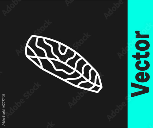 White line Fish steak icon isolated on black background. Vector