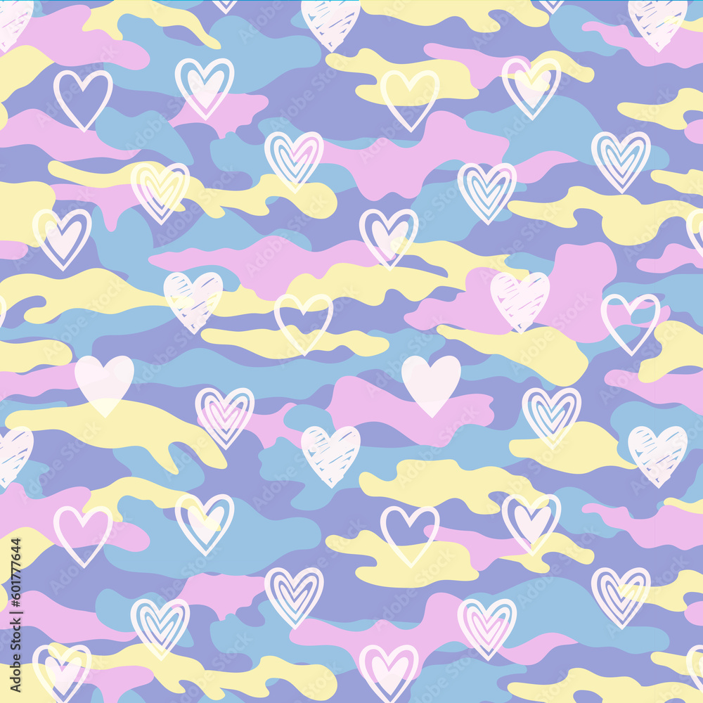 Pastel Camouflage with Heart Allover Pattern Design Artwork