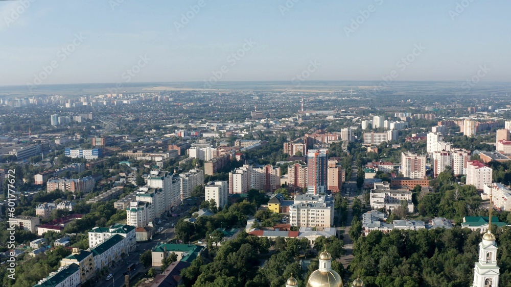 Panorama of the city of Penza from the air in the summer. Penza, Russia. The city of Penza in Russia shot from a height.