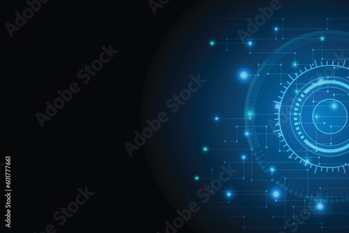 Dark Blue background. Abstract technology background with line and dot connection together. Modern networking with light circle on back.