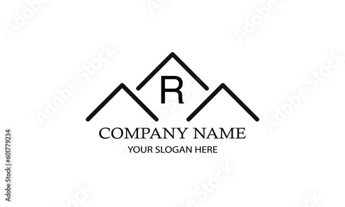 Simple linear logo with initial letter R. Suitable for branding, advertising, real estate, construction, business, business card, etc.