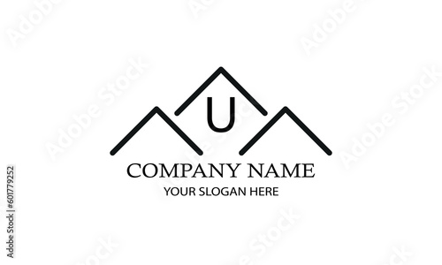 Simple linear logo with initial letter U. Suitable for branding, advertising, real estate, construction, business, business card, etc.