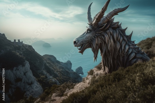 A mythical animal overlooking a cliff. Generative AI
