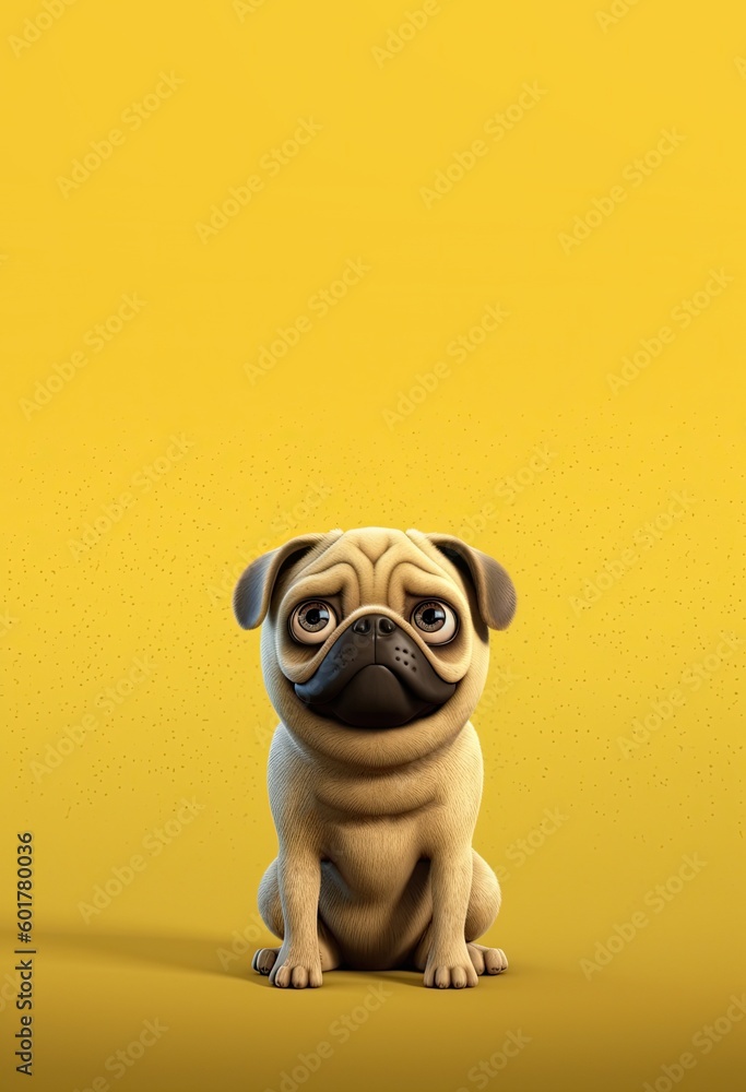 Cute Cartoon Pug Looking Up with Space for Copy (Generative AI)