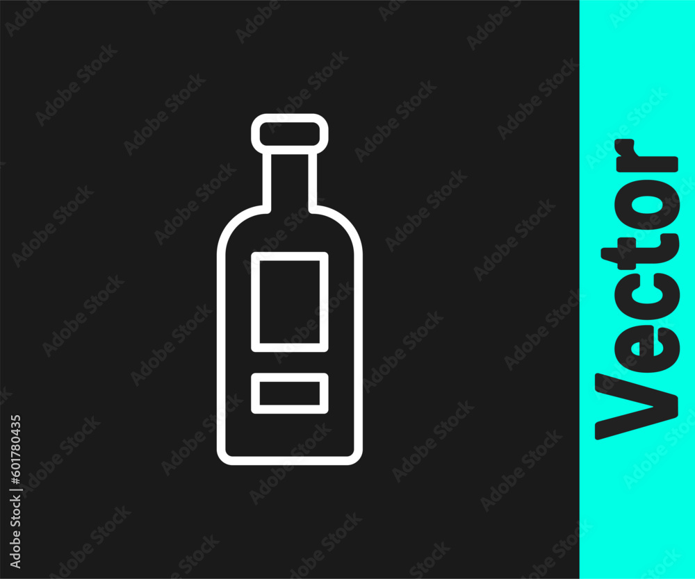 White line Glass bottle of vodka icon isolated on black background. Vector White line Glass bottle of vodka icon isolated on black background. Vector
