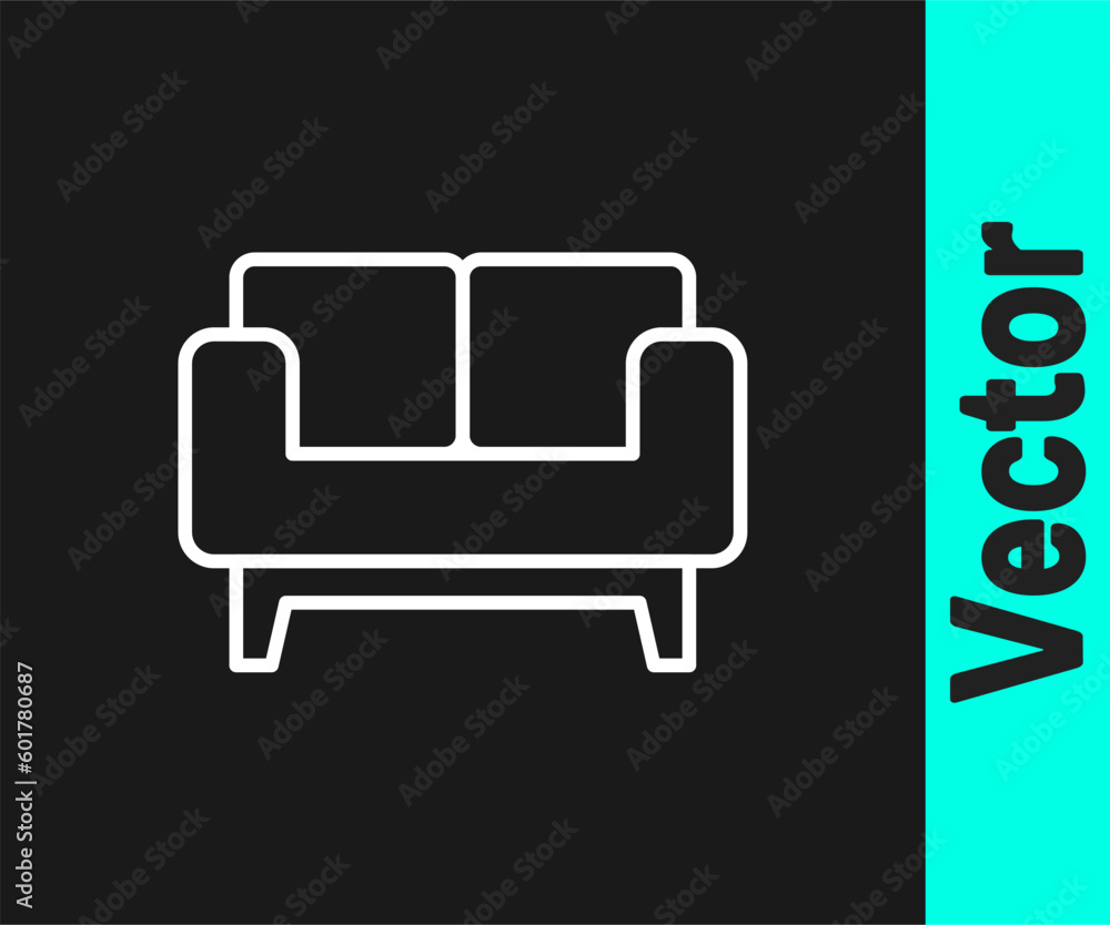 White line Sofa icon isolated on black background. Vector White line Sofa icon isolated on black background. Vector