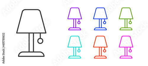 Black line Table lamp icon isolated on white background. Night light. Set icons colorful. Vector