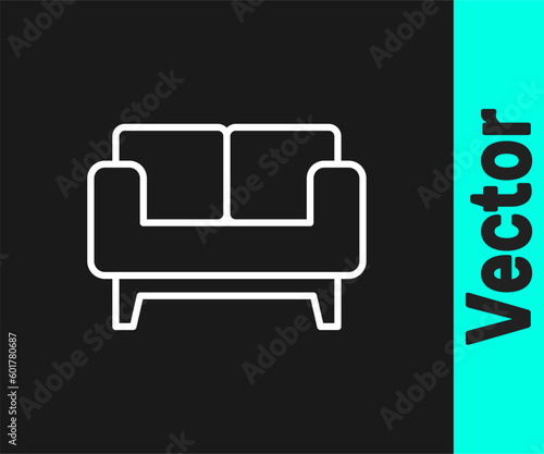 White line Sofa icon isolated on black background. Vector