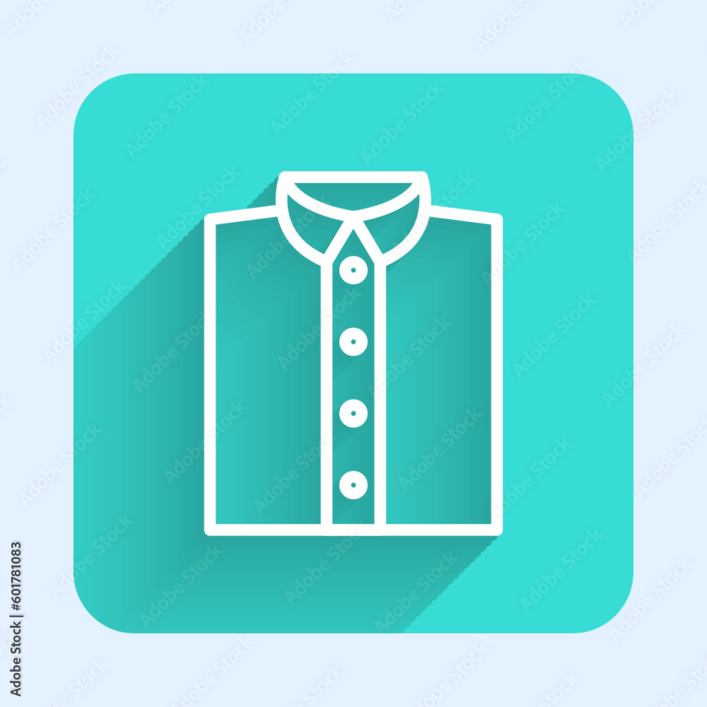 White line Shirt icon isolated with long shadow background. T-shirt. Green square button. Vector White line Shirt icon isolated with long shadow background. T-shirt. Green square button. Vector