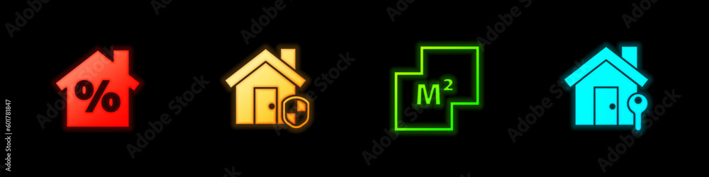 Set House with percant discount, under protection, plan and key icon. Vector Set House with percant discount, under protection, plan and key icon. Vector