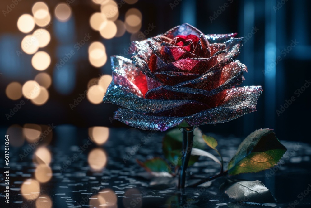 Sparkling Valentine's Day rose full of love. Generative AI
