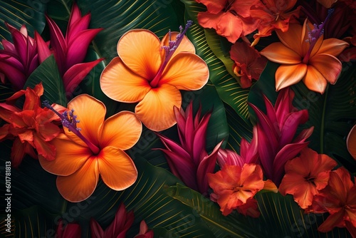 Repeating tropical flower design for various products. Generative AI
