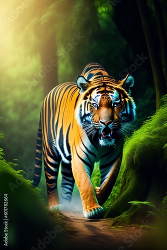 tiger in the forest, Tiger illustration, Tiger artwork © Mahwish