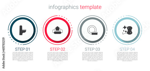 Set Toilet bowl, Wet wipe pack, Washing dishes and Sponge. Business infographic template. Vector