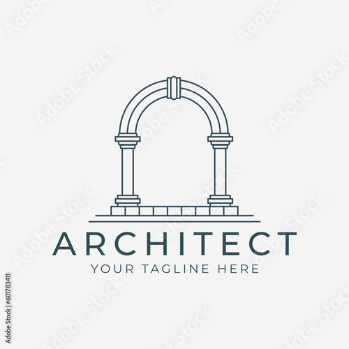 arch logo linear logo vector template illustration design. pillar icon design