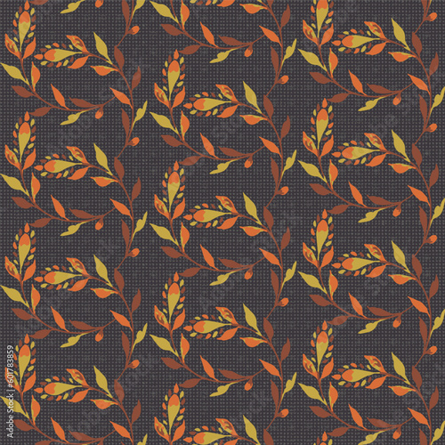 Abstract grunge texture Textile background pattern.seamless small yellow,orange vector flowers with brown texture pattern on dark background.spring,summer flower pattern design.